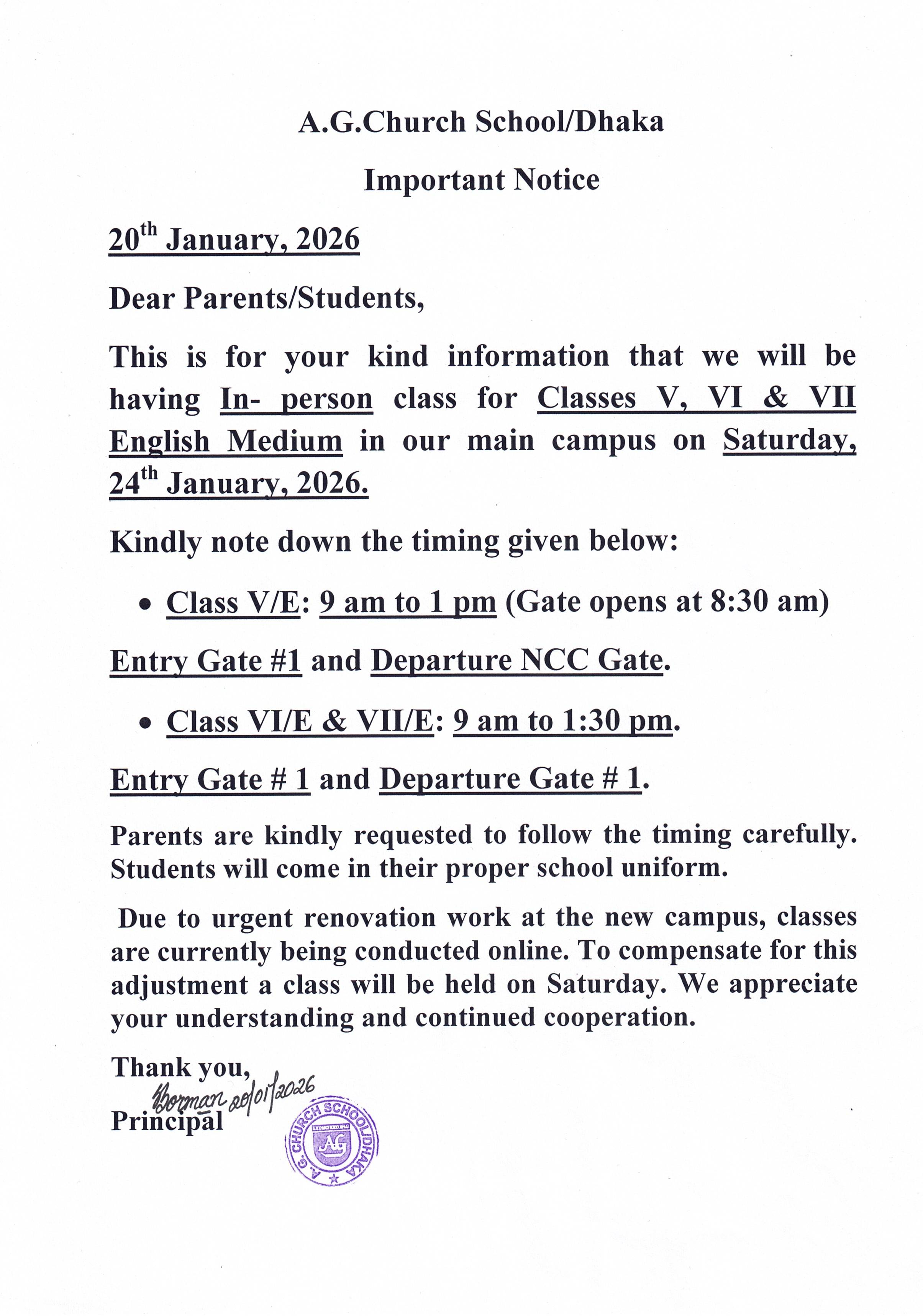 Important notice for in-person class
